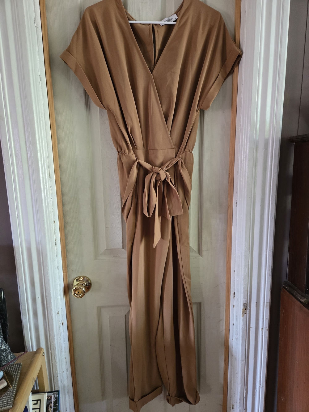 Vintage Carly Jean Los Angeles Tan Jumpsuit with Waist Tie